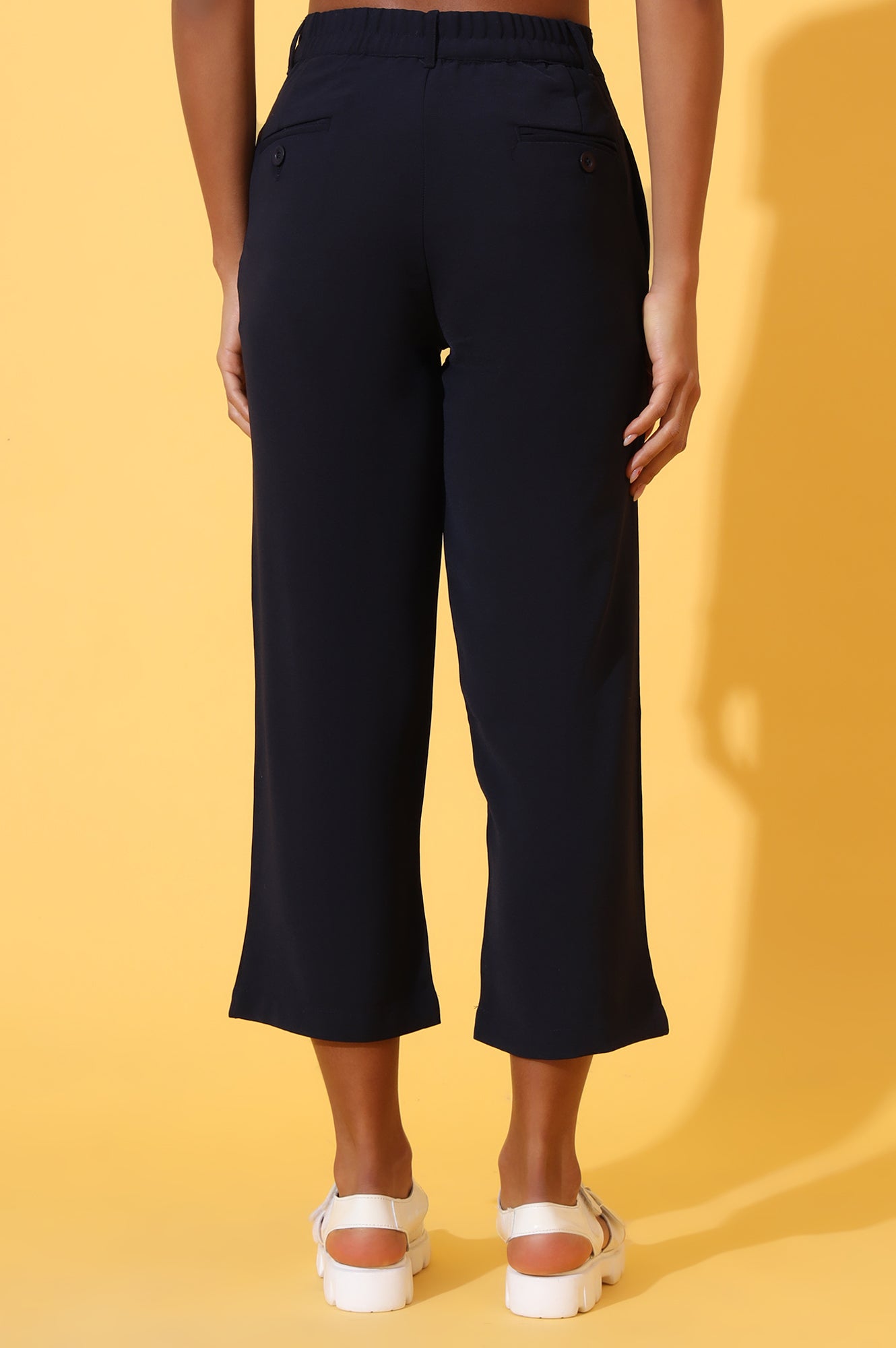 Navy Blue Solid Straight Western Culottes
