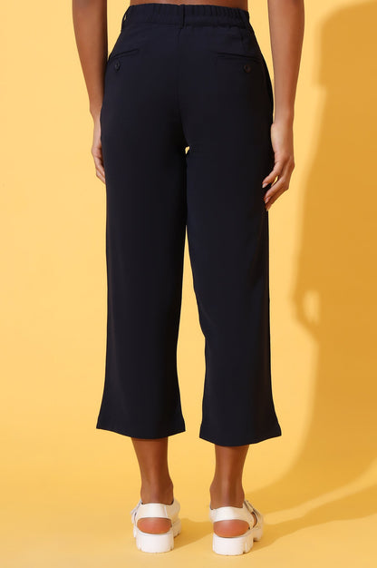 Navy Blue Solid Straight Western Culottes