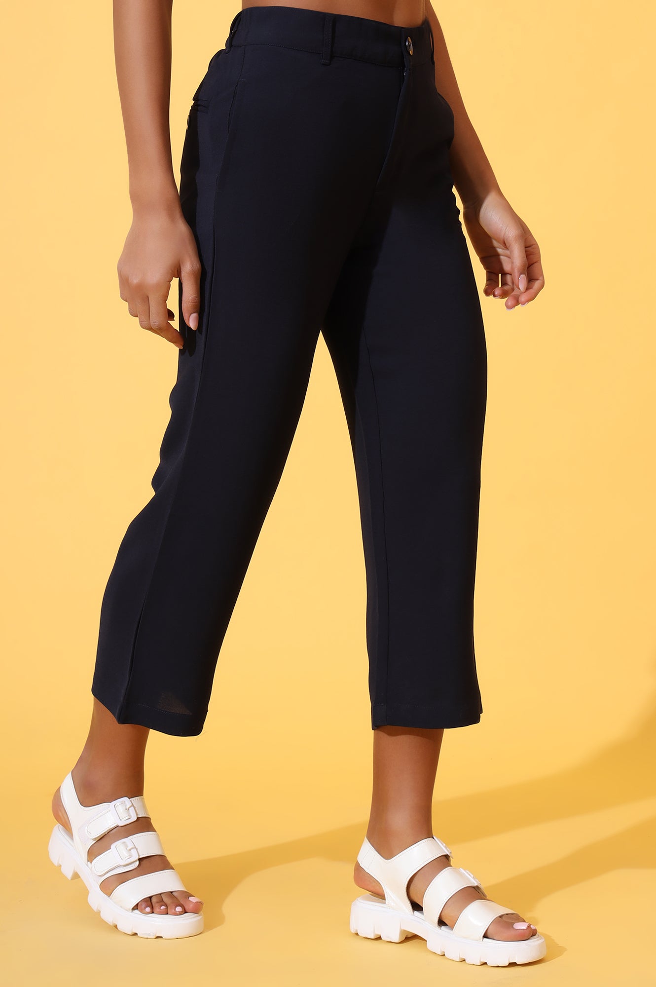 Navy Blue Solid Straight Western Culottes