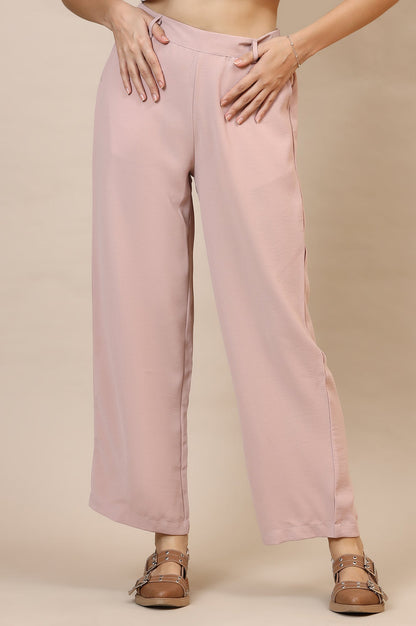 Pink Solid Straight Fit Woven Palazzo With Elasticated Waist