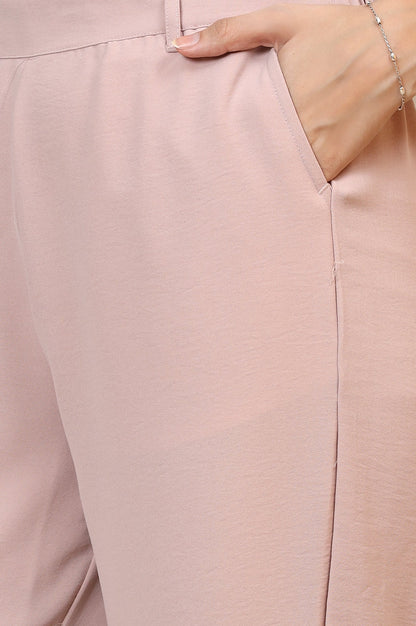 Pink Solid Straight Fit Woven Palazzo With Elasticated Waist