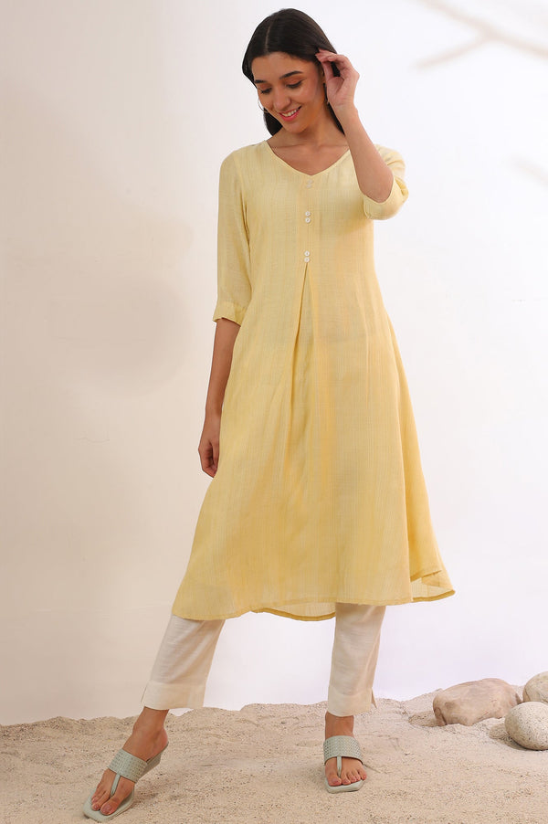 Yellow Yarn Dyed Flared Rayon Kurta
