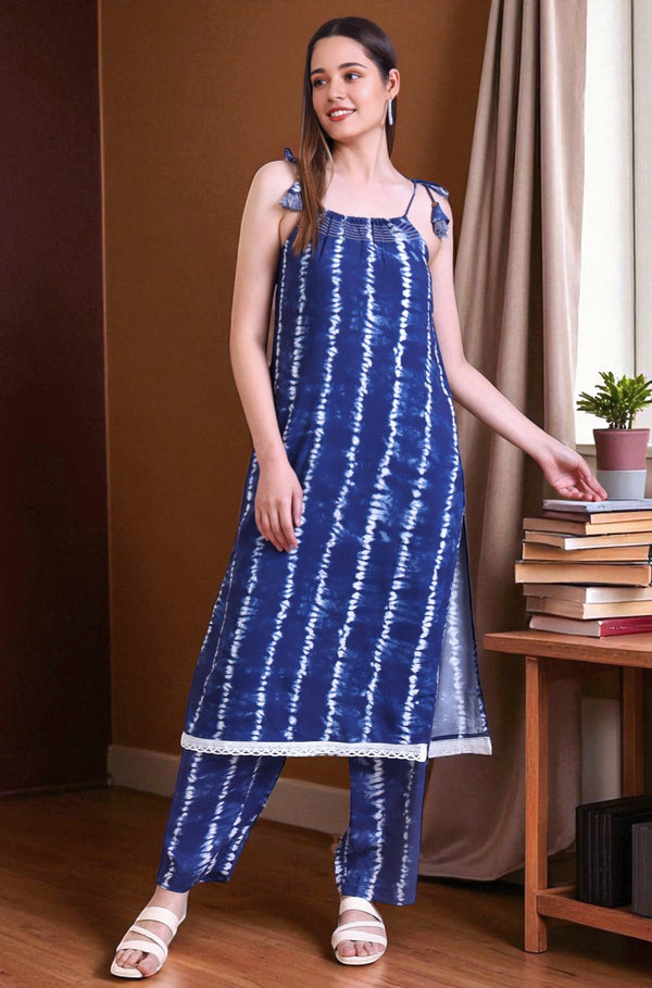 Blue Tie and Dye Shibori Saphetti Kurta and Palozzos Co-ord Set