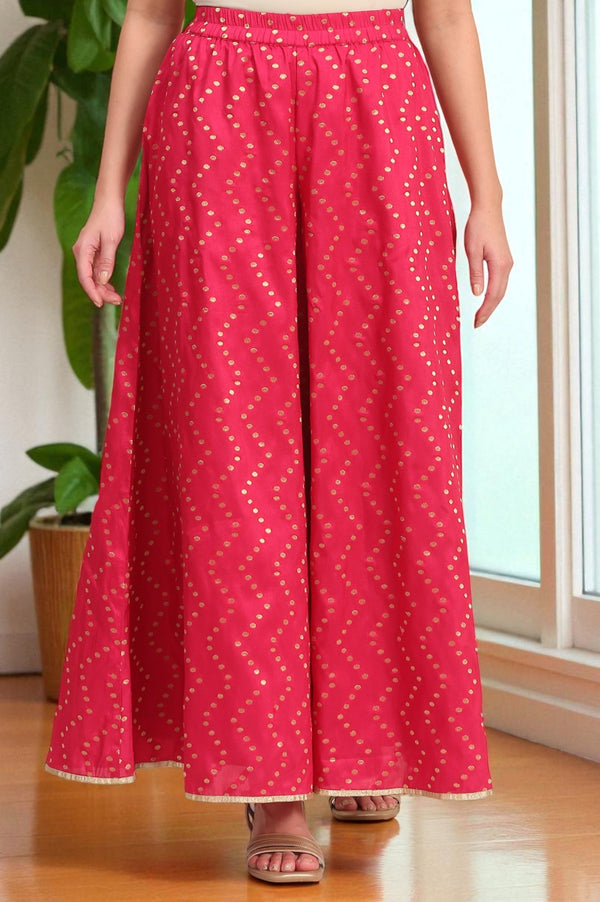 Pink Printed Jacquard Embellished Ankle-Length Woven Fabric Palazzo