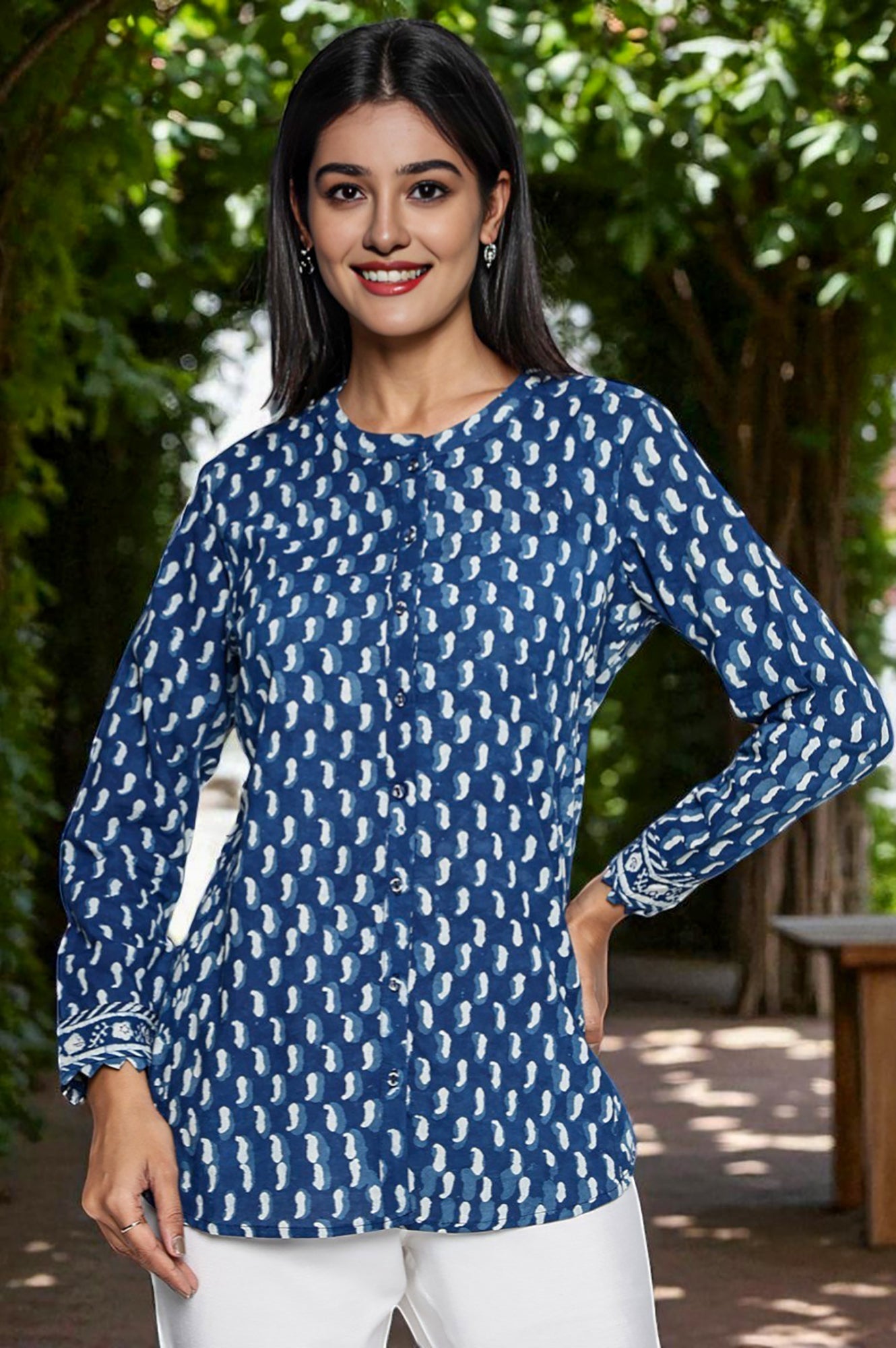 Indigo Printed Pure Cotton Straight Top