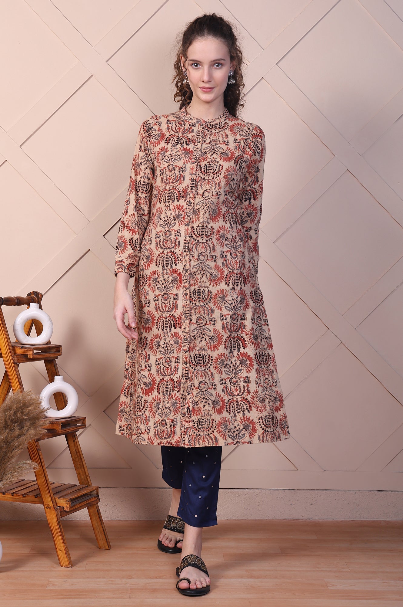 Indigo Blue Mirror Work Tussar Silk Slim Pants