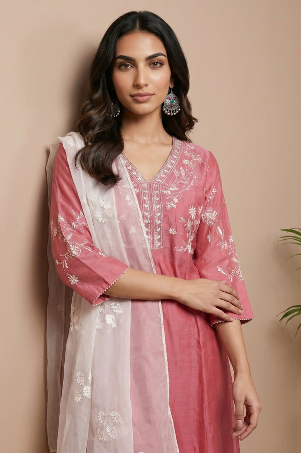 White Thread Embroidered Organza Dupatta