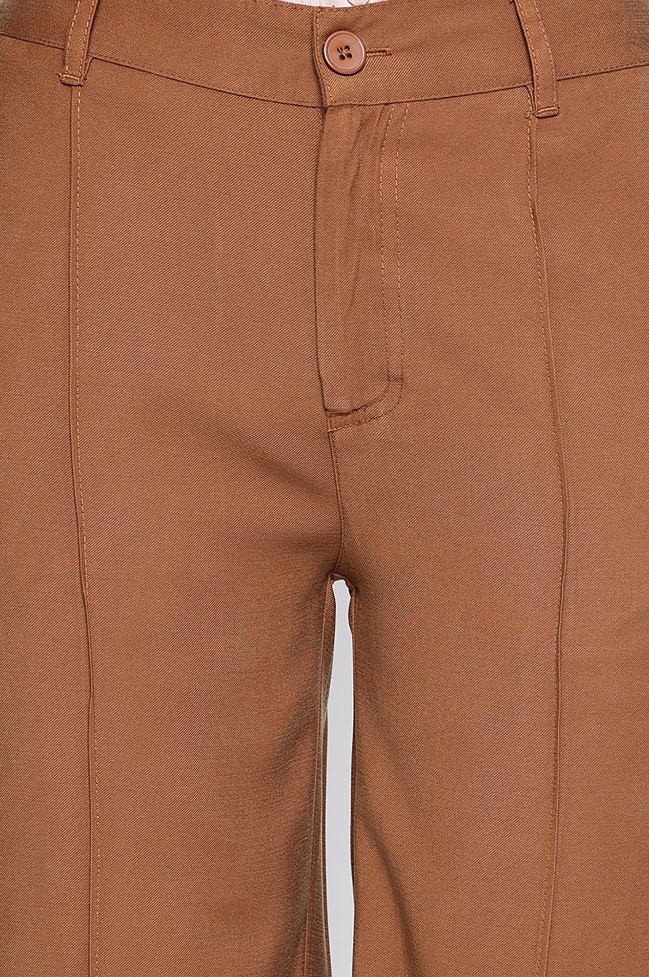 Brown Solid Korean Rayon Formal Parallel Pants