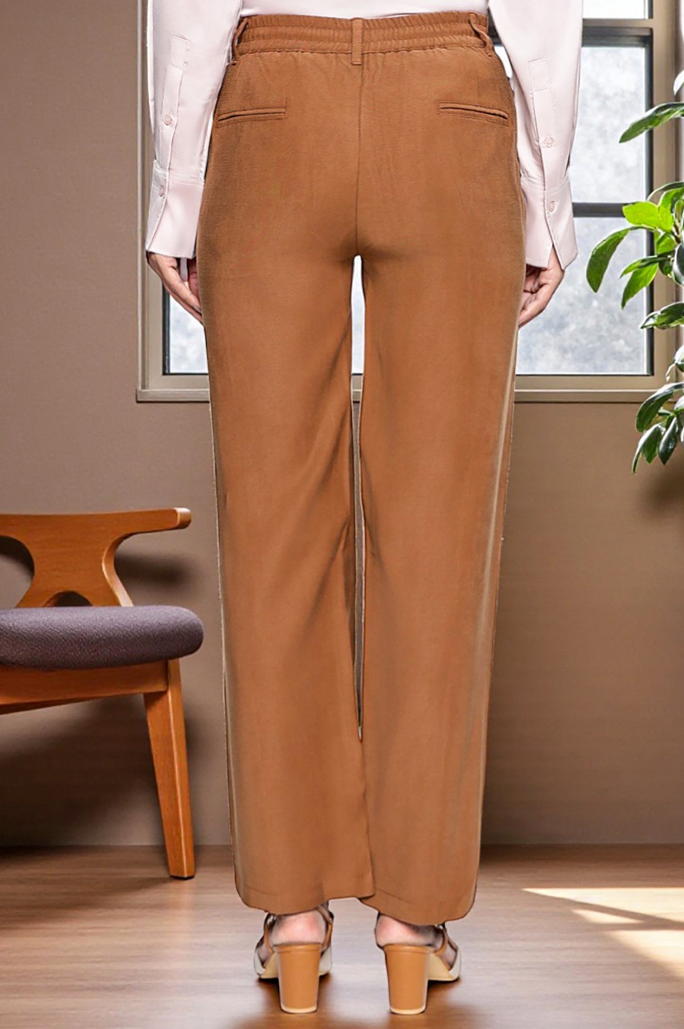 Brown Solid Korean Rayon Formal Parallel Pants