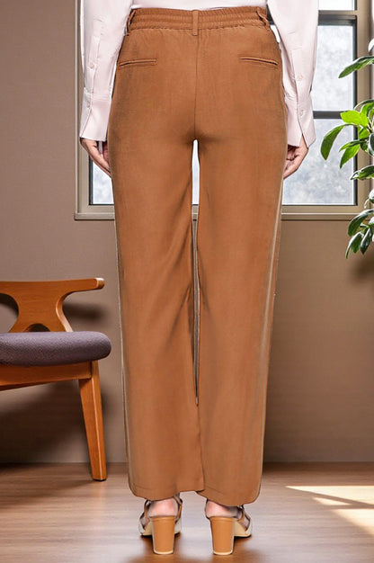 Brown Solid Korean Rayon Formal Parallel Pants
