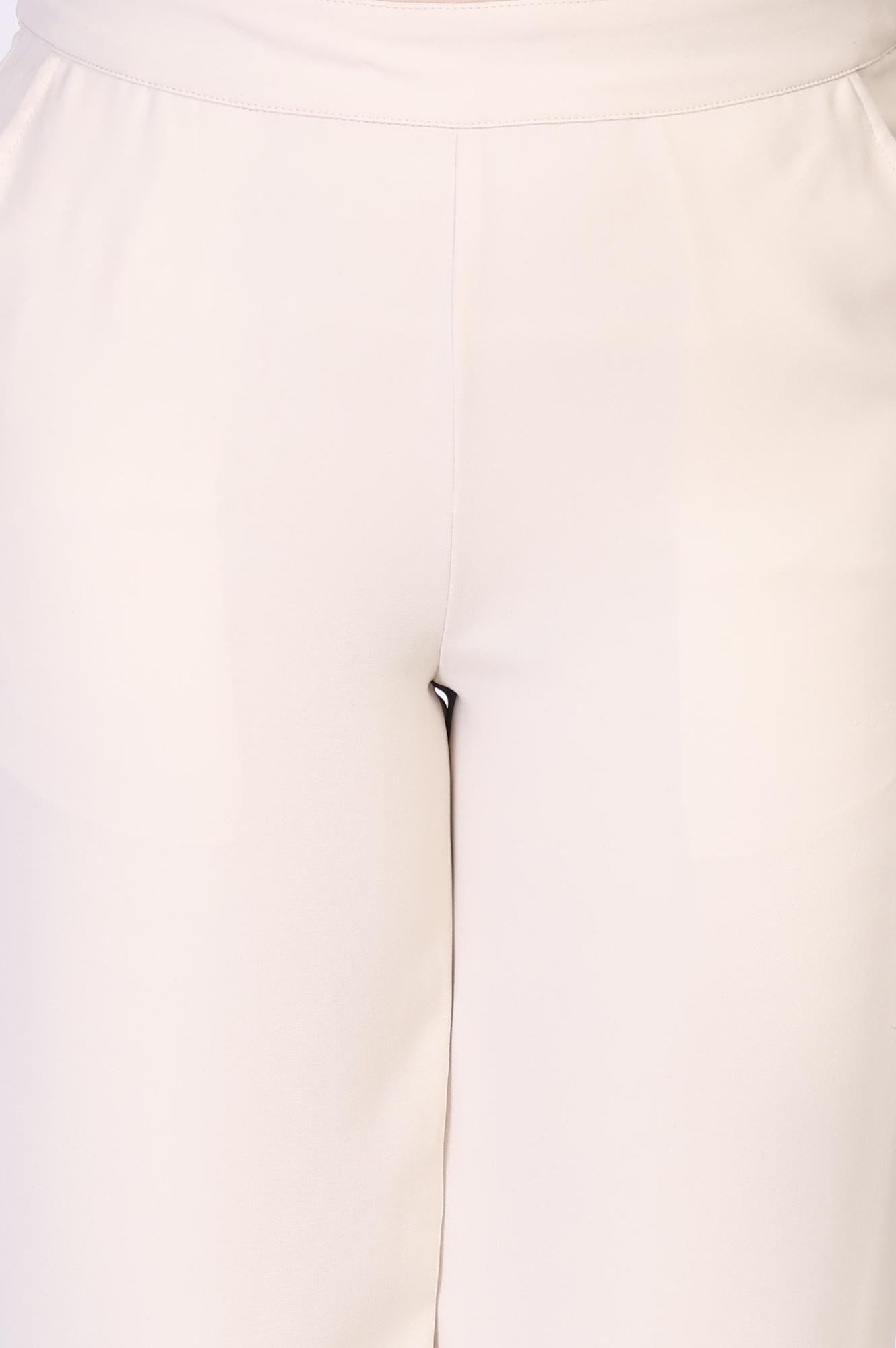 White Solid Straight-Leg Rayon Twill Pant