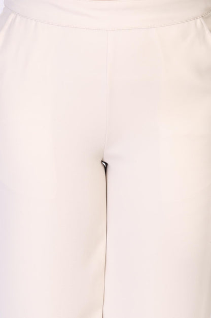 White Solid Straight-Leg Rayon Twill Pant