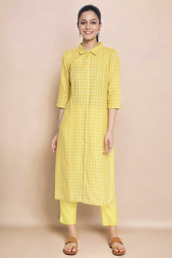 Yellow Pure Cotton Straight Kurta and Trouser Set