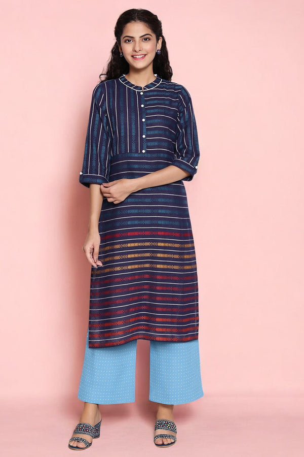 Blue Pure Cotton Straight Kurta and Palazzo Set
