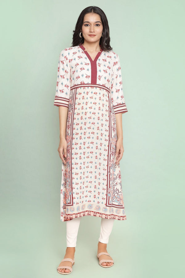 Natural Floral Printed Crepe A-Line Kurta and Tights