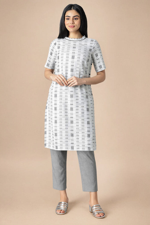 Grey Yarn Dyed Pure Cotton Straight Kurta and Trouser Set