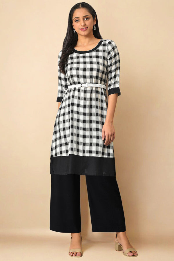 Black Checker Rayon A-line Kurta and Palazzo Co-ord Set