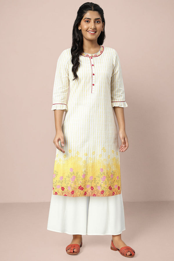 White Thread Embroidery Straight Kurta and Palazzo Set