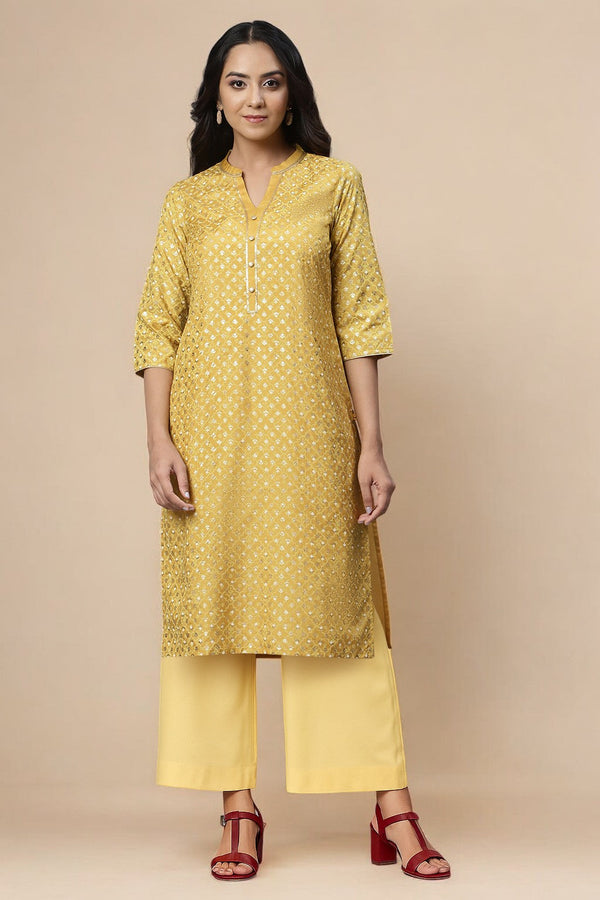 Yellow Sequins Straight Kurta and Palazzo Set