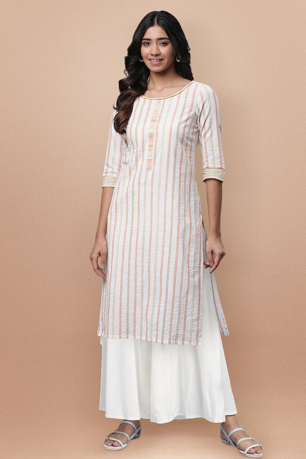 Multicolor Cotton Blend Straight Kurta and Palazzo Set