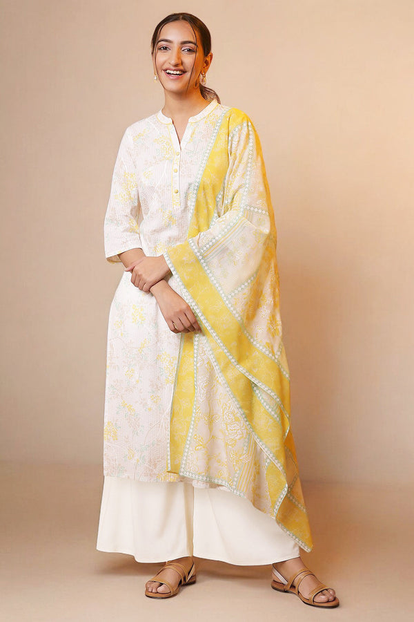 White Pure Cotton Straight Kurta and Palazzo Set