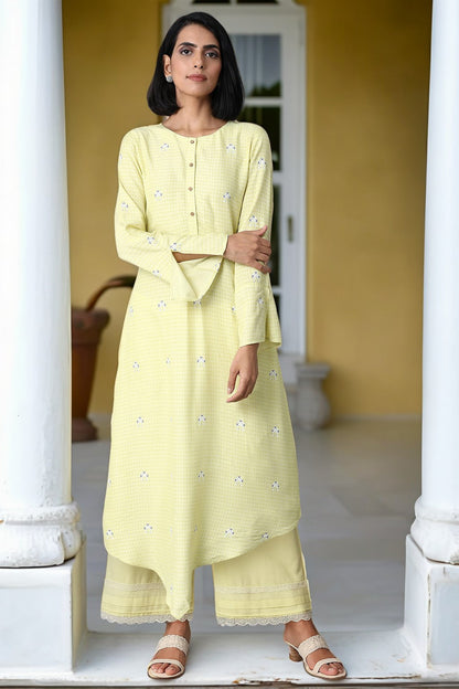 Yellow A-line Kurta and Parallel Pant Set