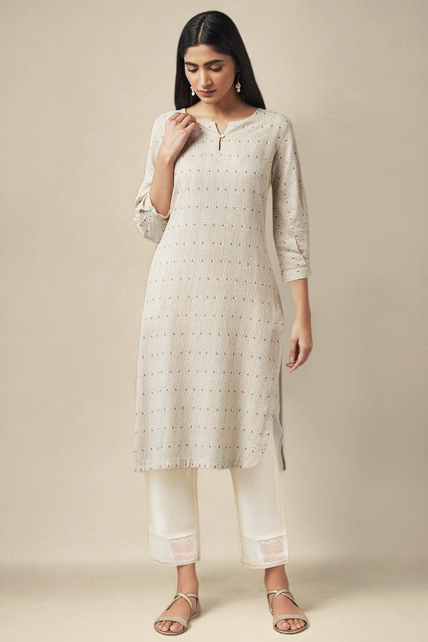Beige Straight Kurta and Slim Pant Set