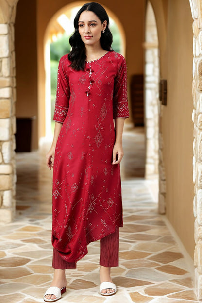 Maroon Shells A-line Kurta and Parallel Pant Set