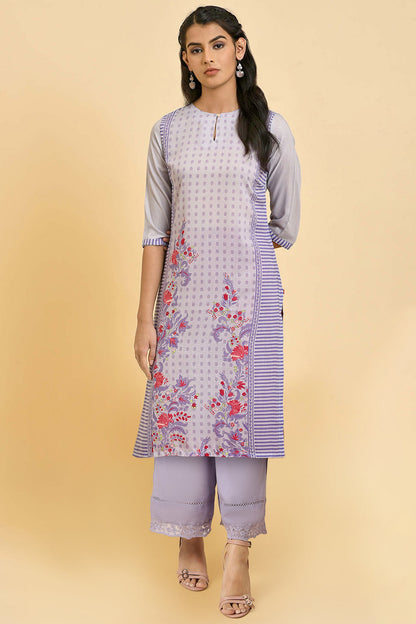 Purple Straight Kurta and Parallel Pant Set