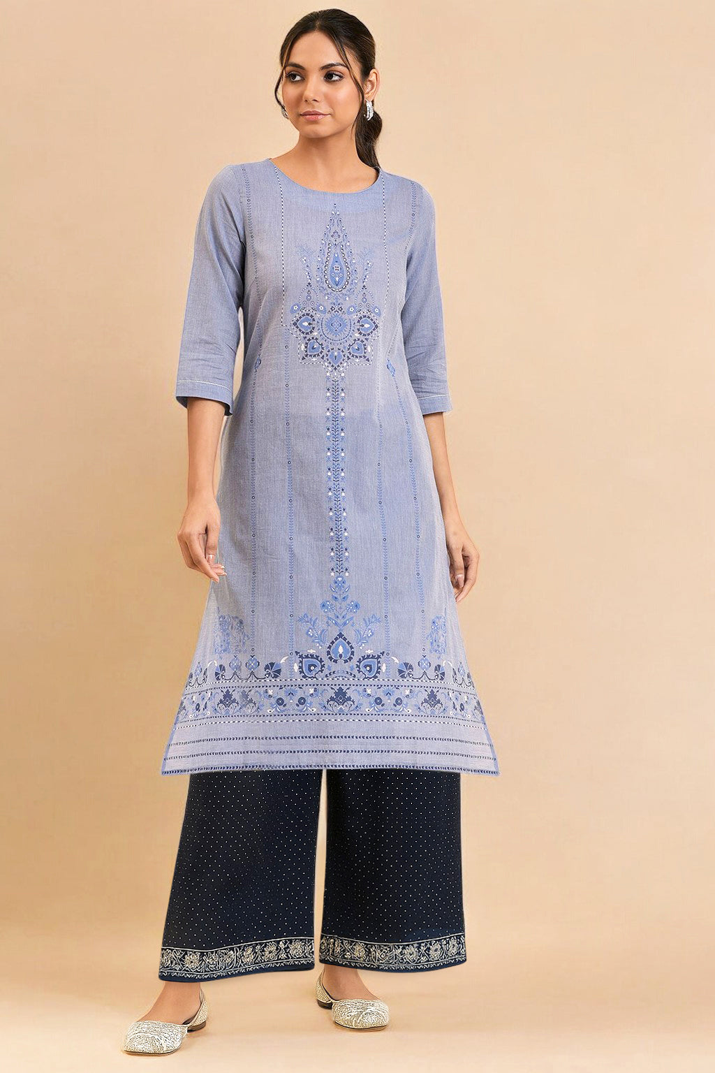 Blue Pure Cotton Straight Kurta and Parallel Pant Set