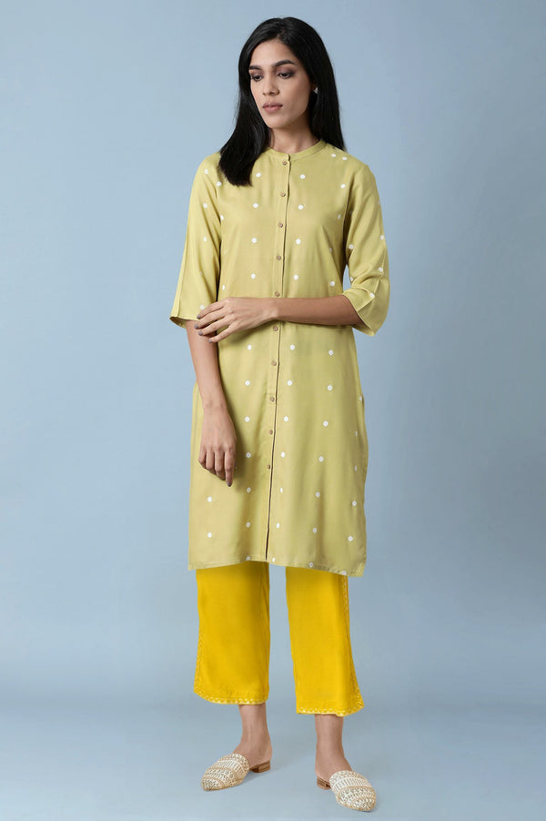 Light Green Polka Dots Lace Rayon Straight Kurta and Straight Pant Set