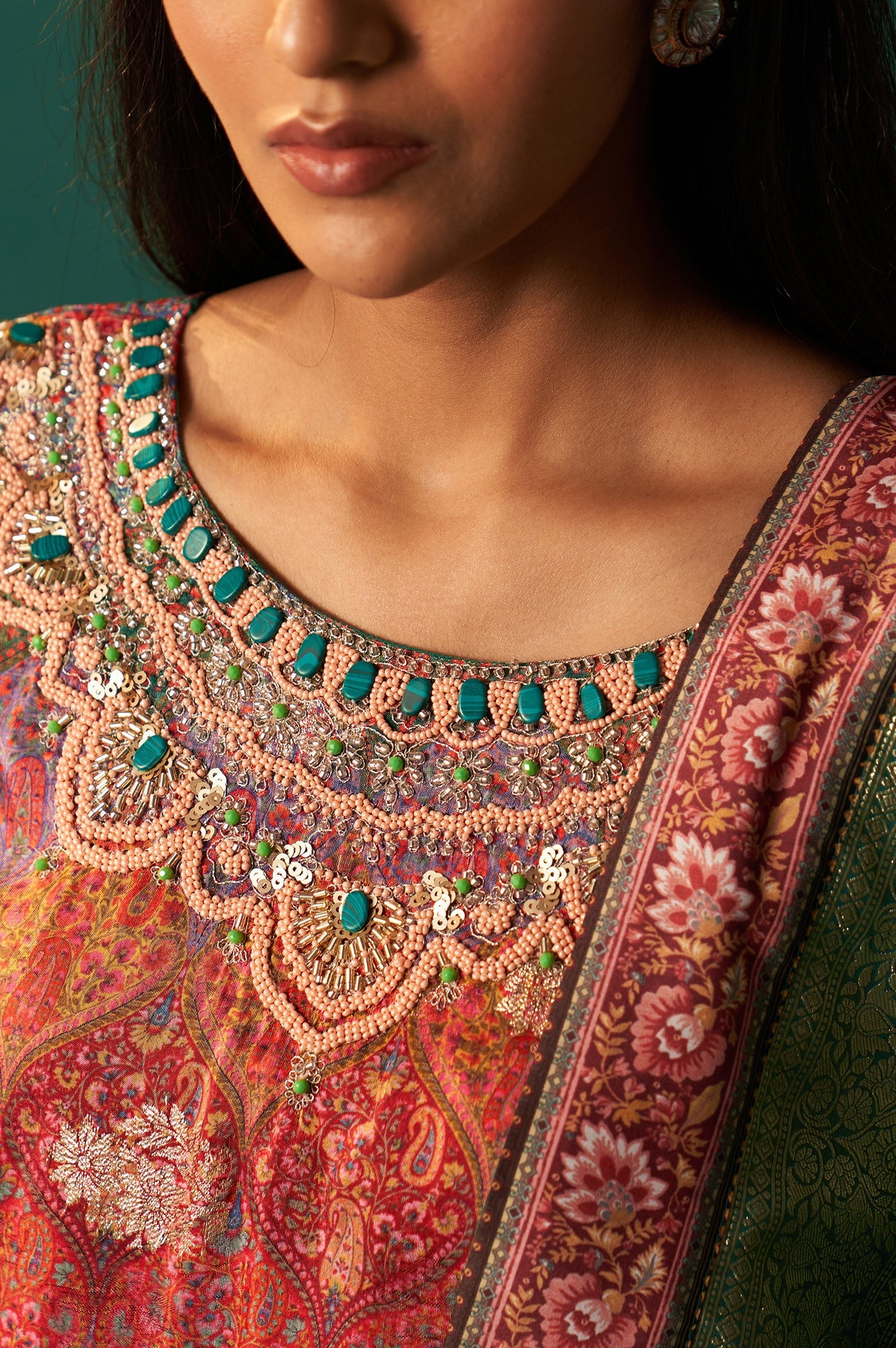 Multicolour Printed Jacquard Straight Kurta, Straight Pant and Dupatta Set