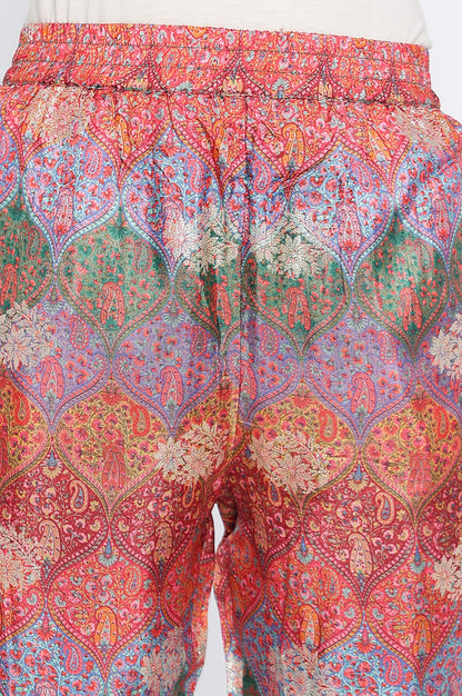 Multicolour Printed Jacquard Straight Kurta, Straight Pant and Dupatta Set