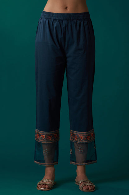 Teal Floral Printed Metallic Embroidery Anarkali Kurta with Parallel Pants and Dupatta Set