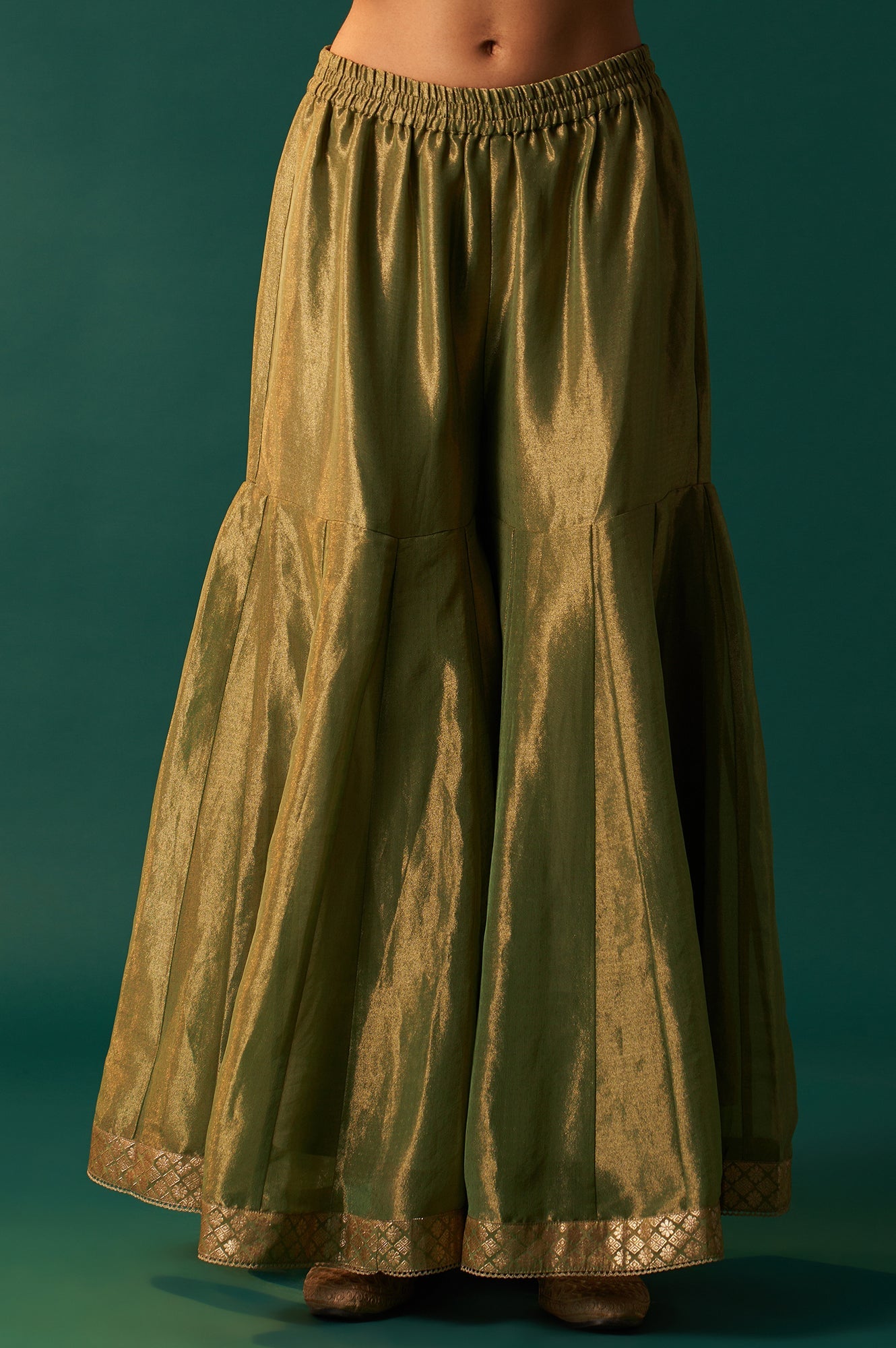 White Zari Embroidered Tissue Straight Kurta with Sharara and Dupatta Set