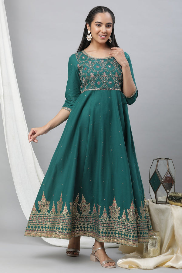 Alpine Green Zari Embroidered Anarkali and Leggings Set
