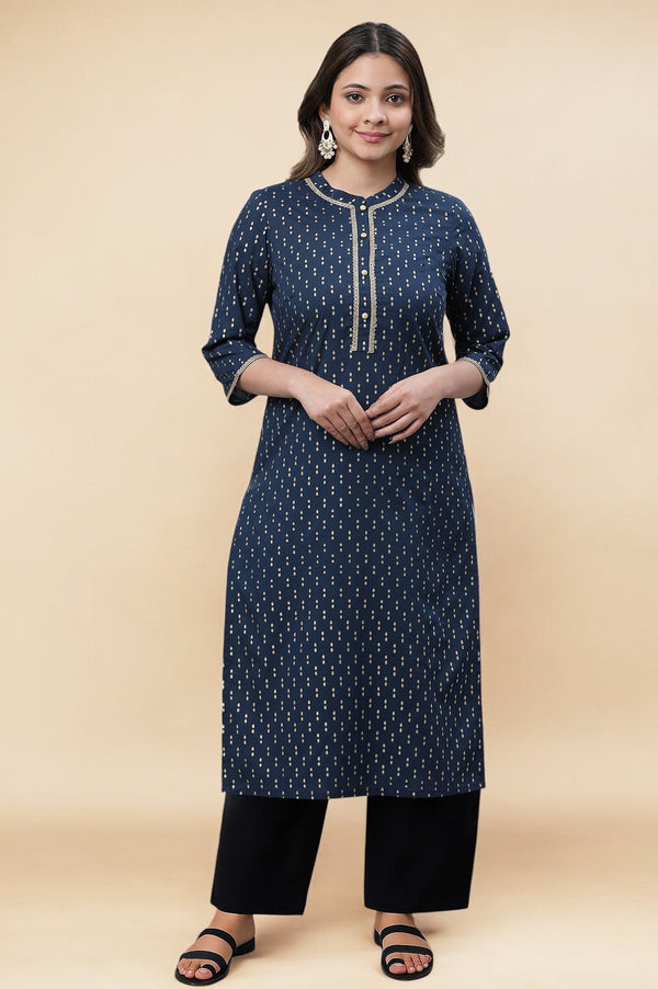 Blue Pure Cotton Straight Kurta and Palazzo Set