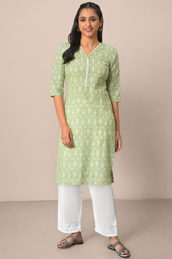 Green Pure Cotton Straight Kurta and Palazzo Set
