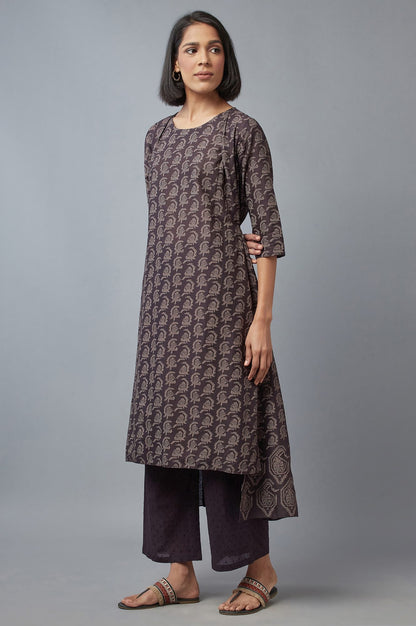 Brown Paisley Printed Pure Cotton Flared Kurta and Parallel Pants Set