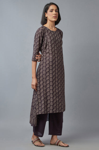 Brown Paisley Printed Pure Cotton Flared Kurta and Parallel Pants Set