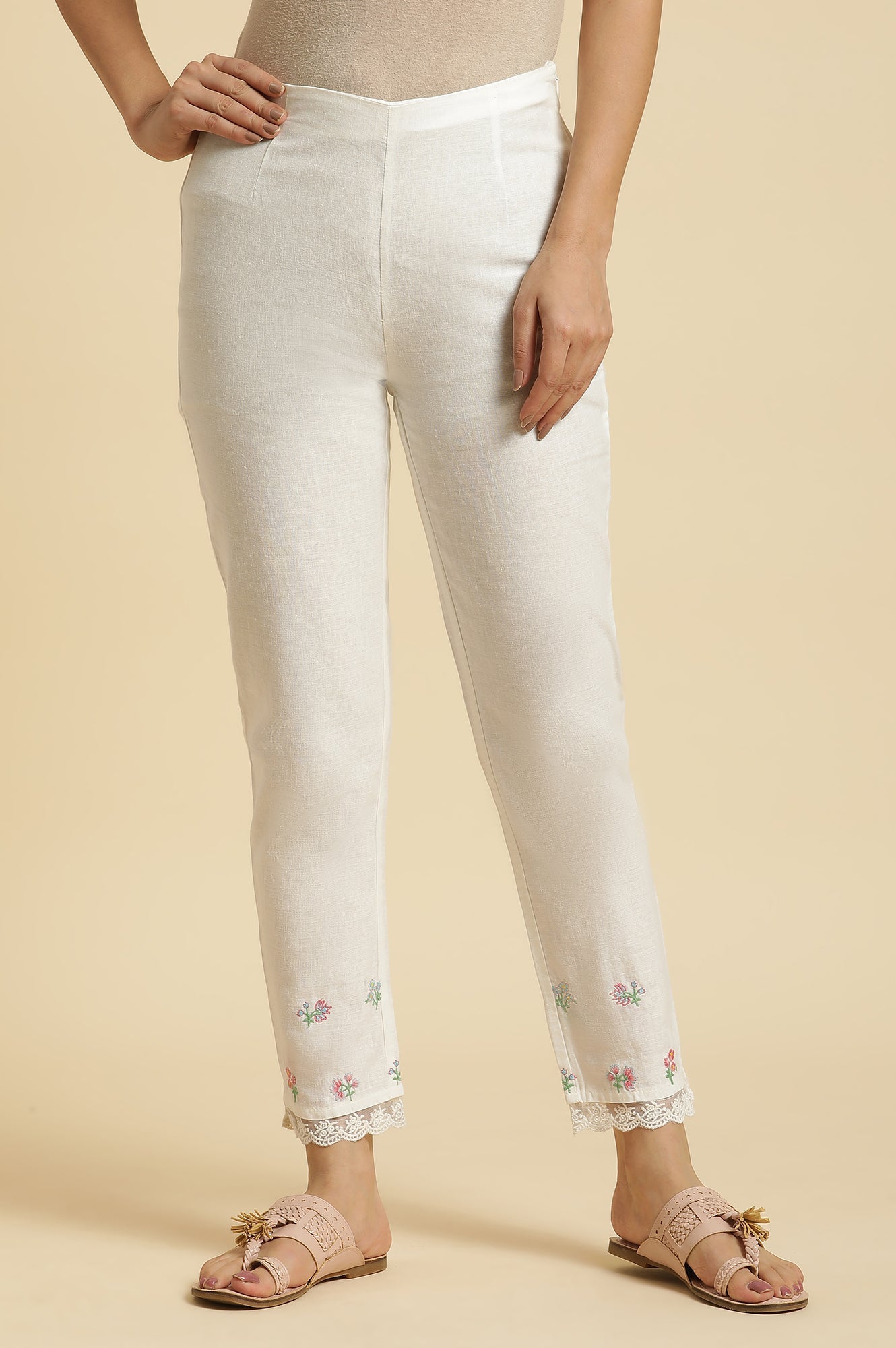 Light Purple Seer Sucker Cotton Embroidered Straight Kurta and Pants Set