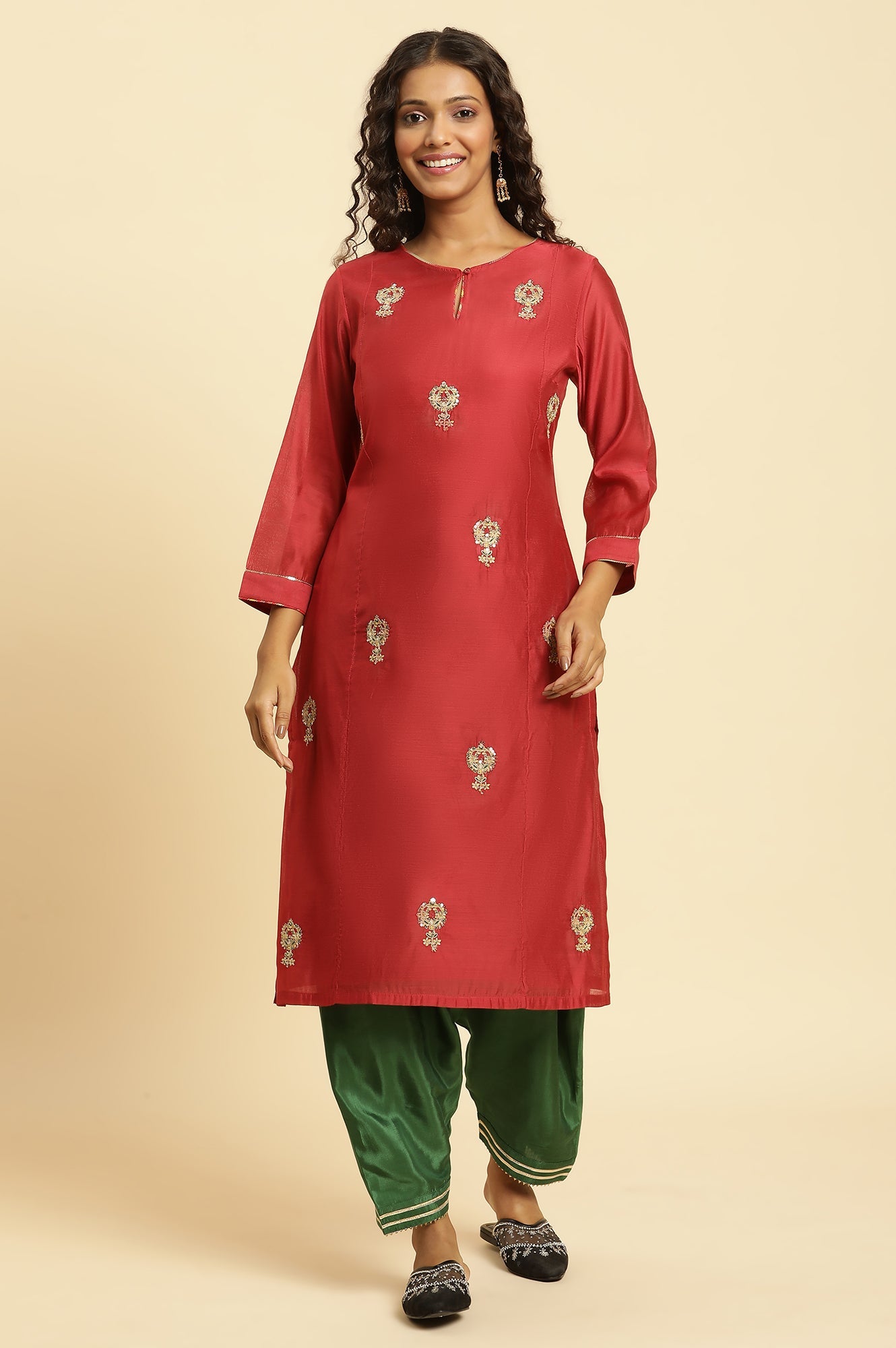 Red Dori Embroidered Chanderi Kurta and Salwar Set