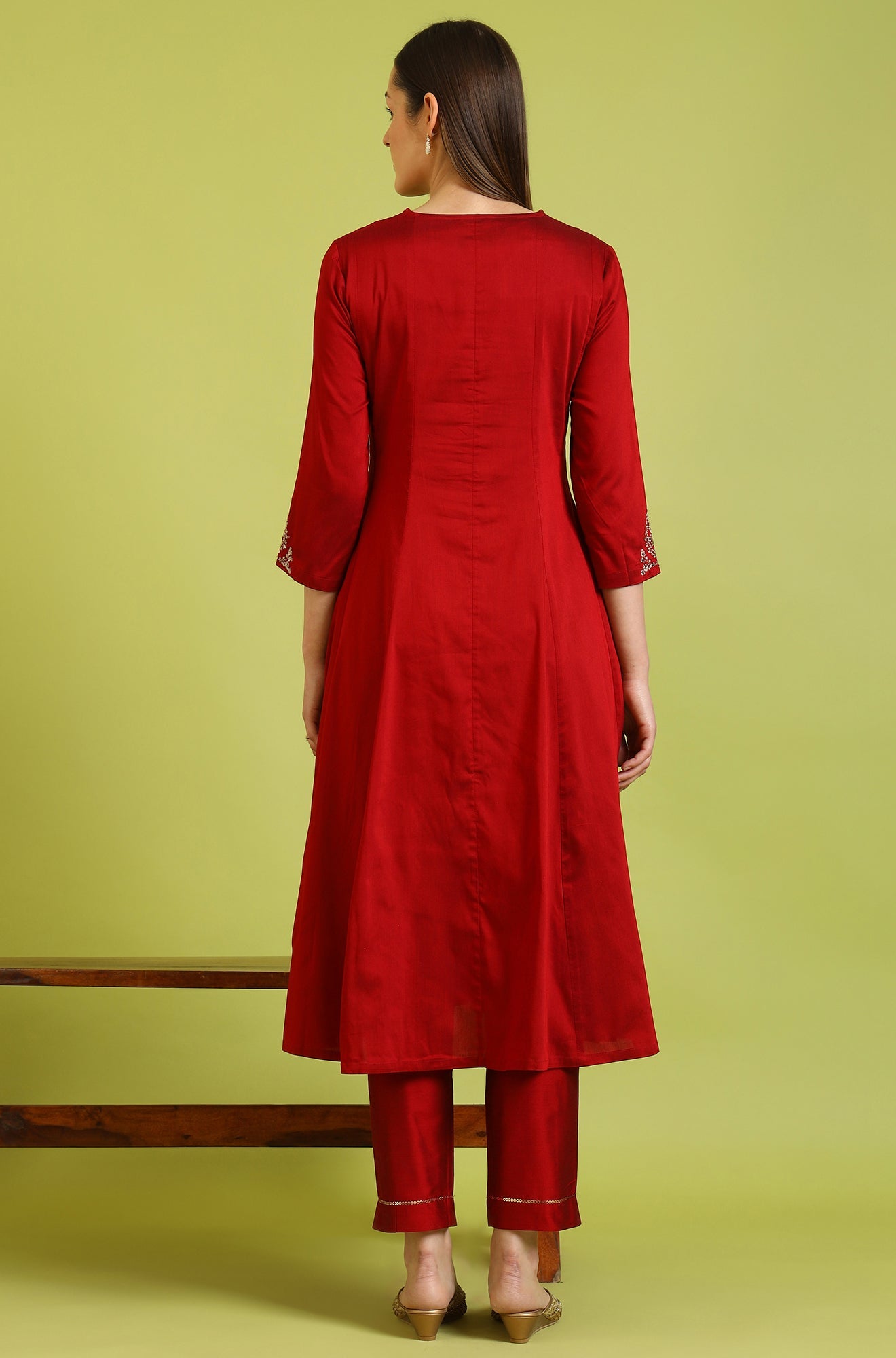 Dark Red Zari Embroidered Anarkali Kurta