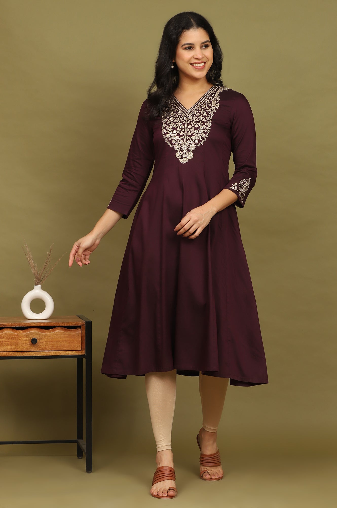 Purple Zari Embroidered Anarkali Kurta