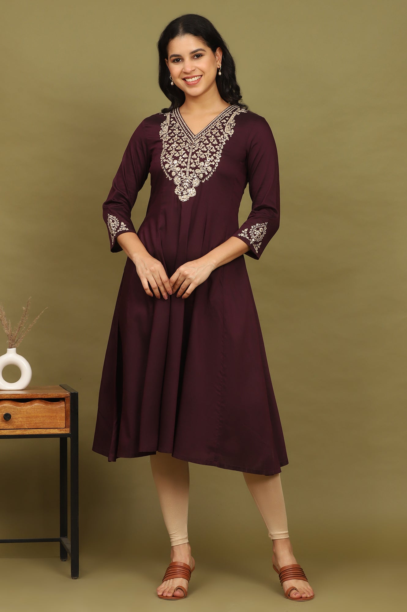 Purple Zari Embroidered Anarkali Kurta