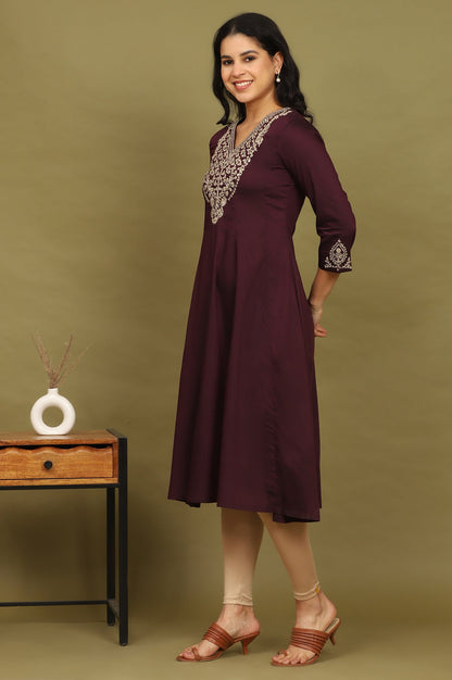 Purple Zari Embroidered Anarkali Kurta
