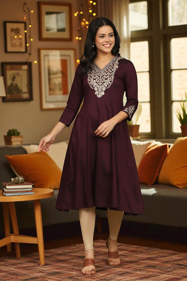 Purple Zari Embroidered Anarkali Kurta