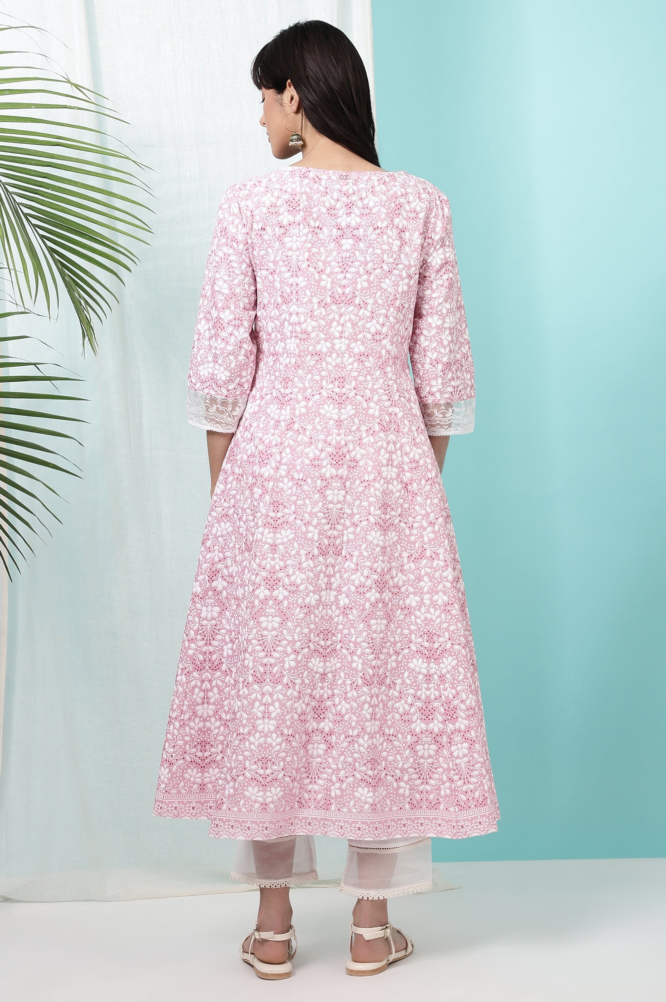 Pink Floral Printed Pure Cotton Anarkali Kurta