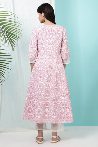 Pink Floral Printed Pure Cotton Anarkali Kurta