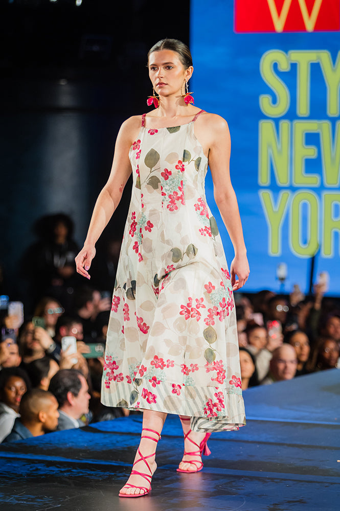 Off-White Foral Printed Cotton Kota Flared Spaghetti Dress